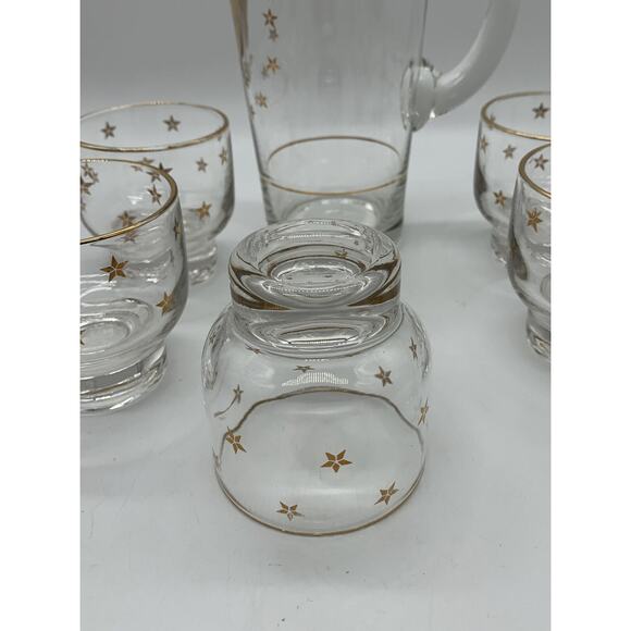 Vintage MCM Americana Cocktail Set 1 Qt Pitcher 6 - 6 Oz Glasses USA Eagle Stars - Picture 4 of 5